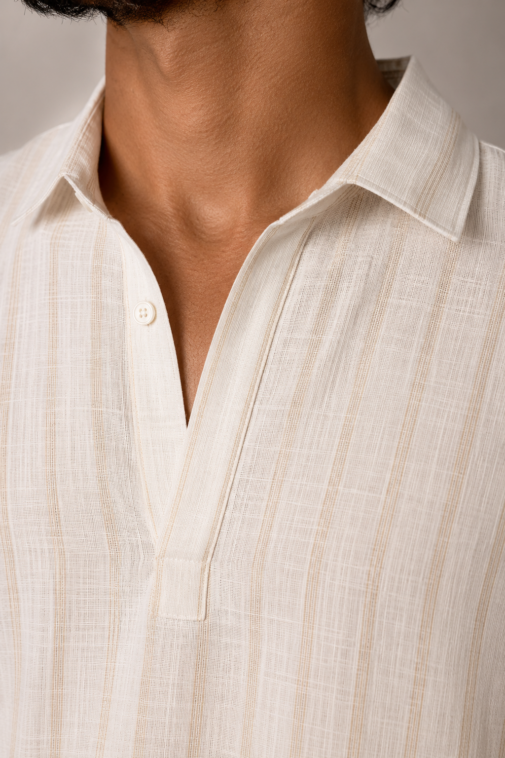 Ease Linen Polo – Ivory Stripe