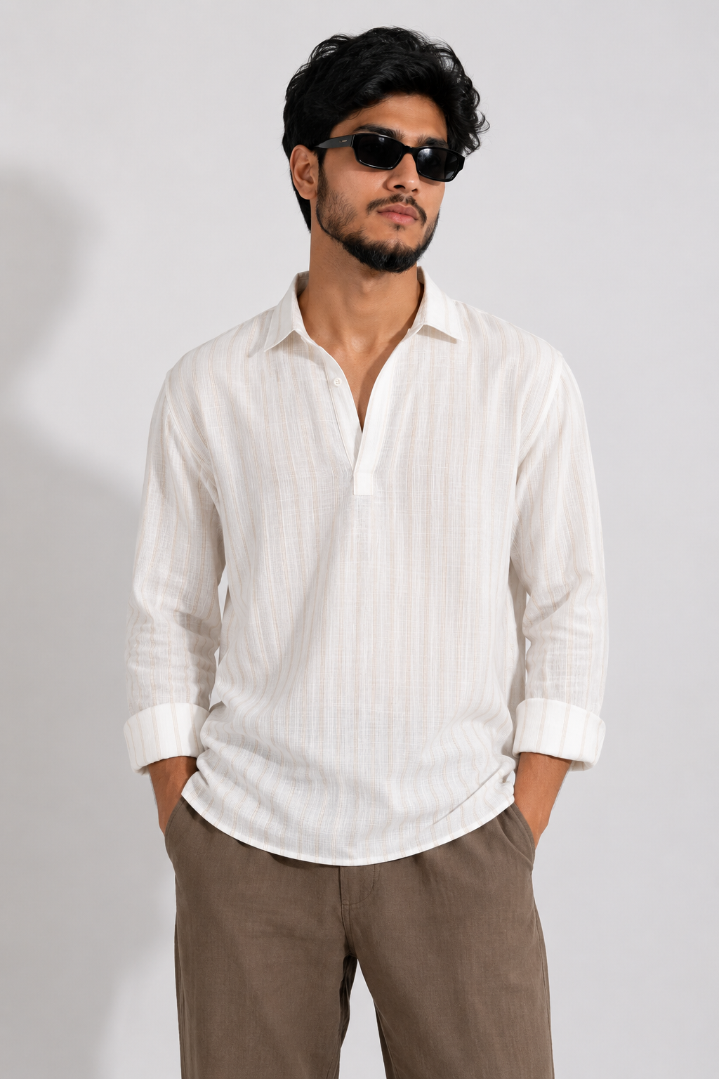 Ease Linen Polo – Ivory Stripe
