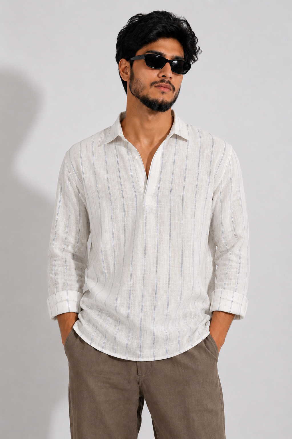 Ease Linen Polo – Azure Stripe